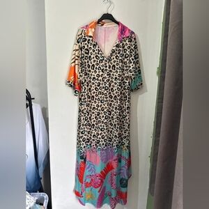 Leopard & Tropical Print Maxi Dress - Multicolor